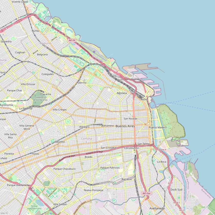 Mapa real de Buenos Aires com os pontos do roteiro